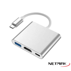 Adaptador USB Tipo C 3en1 (HDMI + USB 3.0 + Tipo C) Netmak NM-TYPE