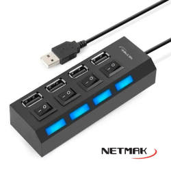 HUB USB a 4 puertos USB 2.0 con Switch NETMAK NM-AC08