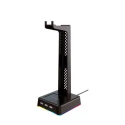 Base Soporte RGB para Auricular c/ Hub USB 3 Puertos Netmak NM-HS430