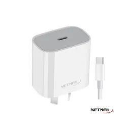 Cargador USB-C PD 30W Carga Rapida c/cable Tipo-c Netmak NM-CP2