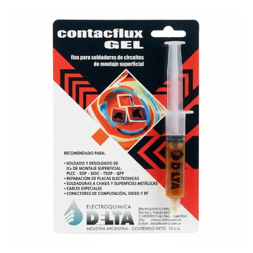 Contacflux GEL, flux p/ circuitos de montaje superficial jeringa 10CC Delta GEL