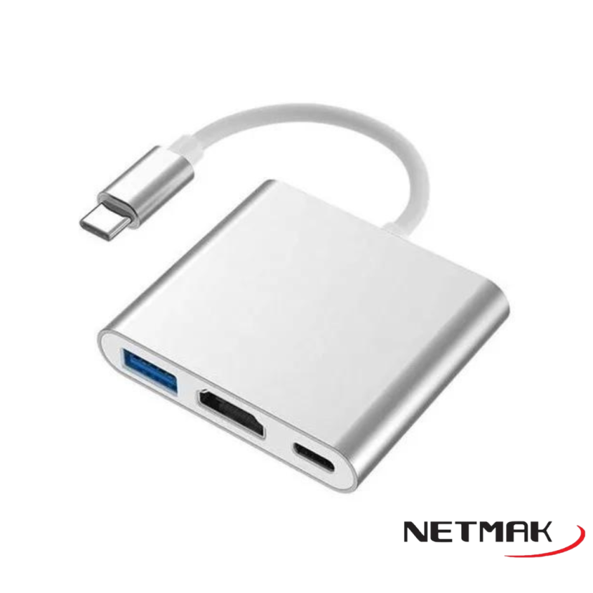 Adaptador USB Tipo C 3en1 (HDMI + USB 3.0 + Tipo C) Netmak