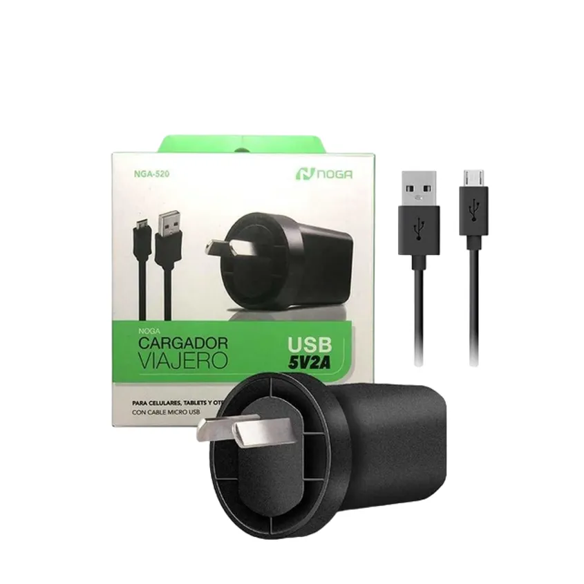 Cargador Celular NEGRO Fuente  220V A 5V USB 2 Amper Noganet NGA-520