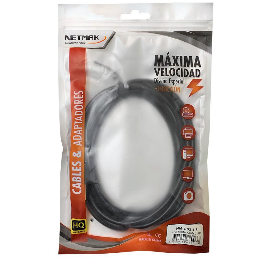 Cable USB 2.0 A Macho B Macho Netmak 1.8Mtrs para Impresora NM-C031.8