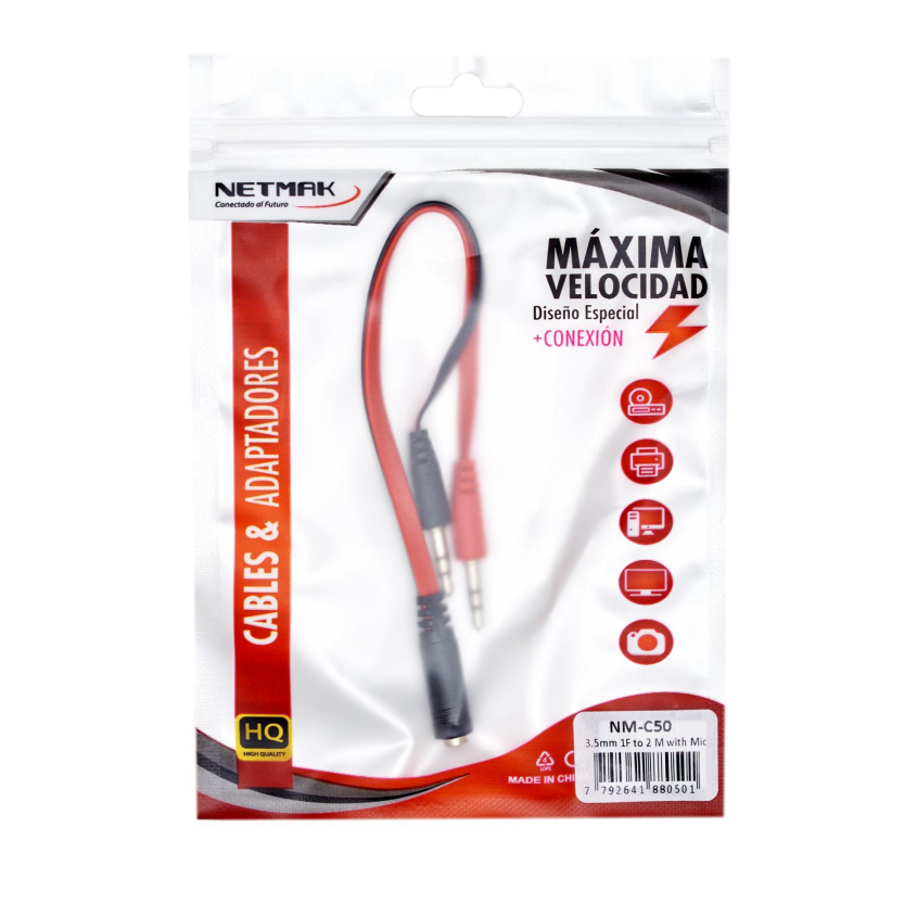 Adaptador Audio 3,5mm (h) a Mic (m) + Auricular (m) Netmak NM-C50