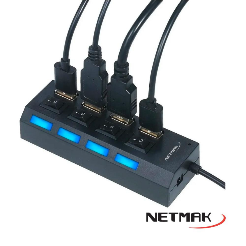 HUB USB a 4 puertos USB 2.0 con Switch NETMAK NM-AC08