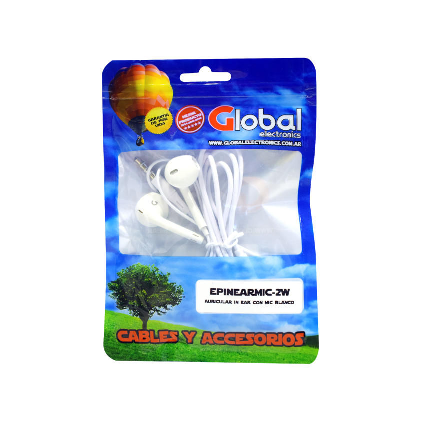 Auricular In Ear con Microfono Stereo 3.5 mm Blanco Global EPINEARMIC-2W