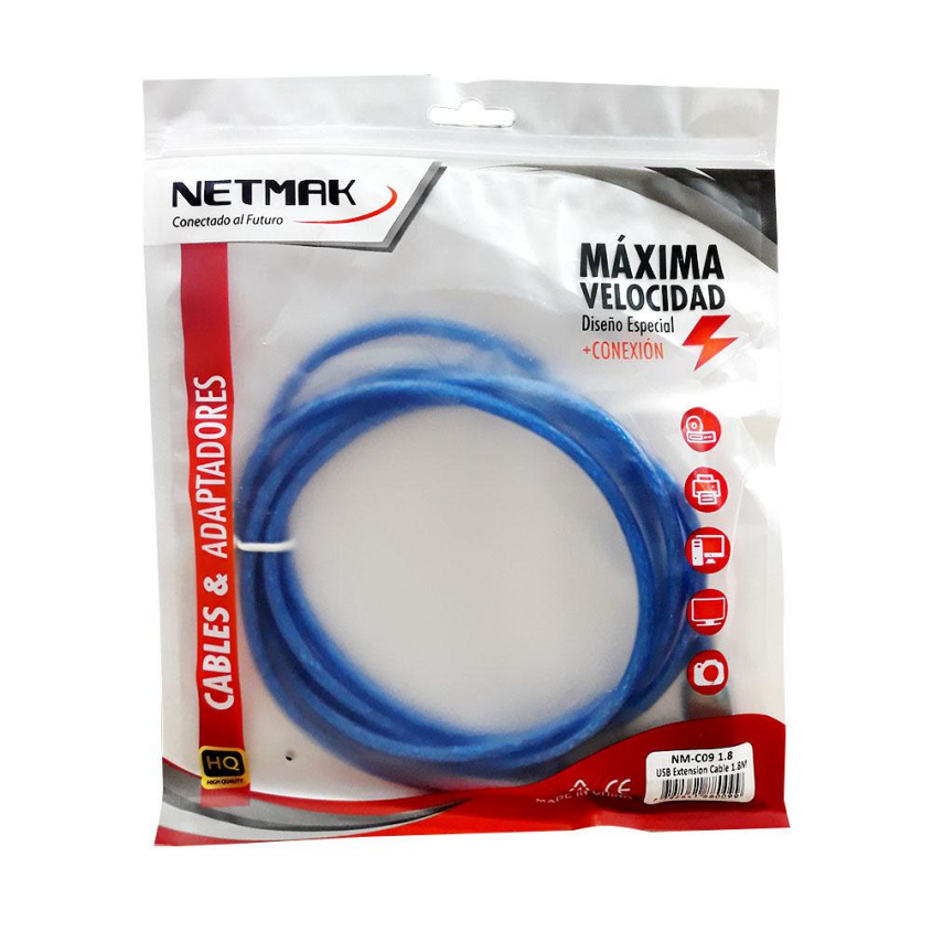 Cable Prolongador USB 2.0 1.8 Mtrs Transparente Mallado Netmak