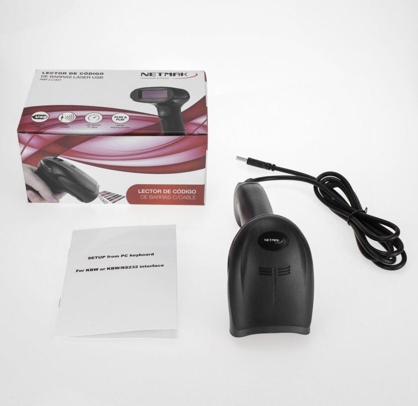 Lector de Codigo de barras Laser USB 1D Netmak NM-LC401