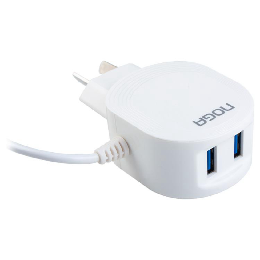 Cargador 3A - 2 USB c/ Cable Usb - Micro USB Blanco Noganet NGH-3