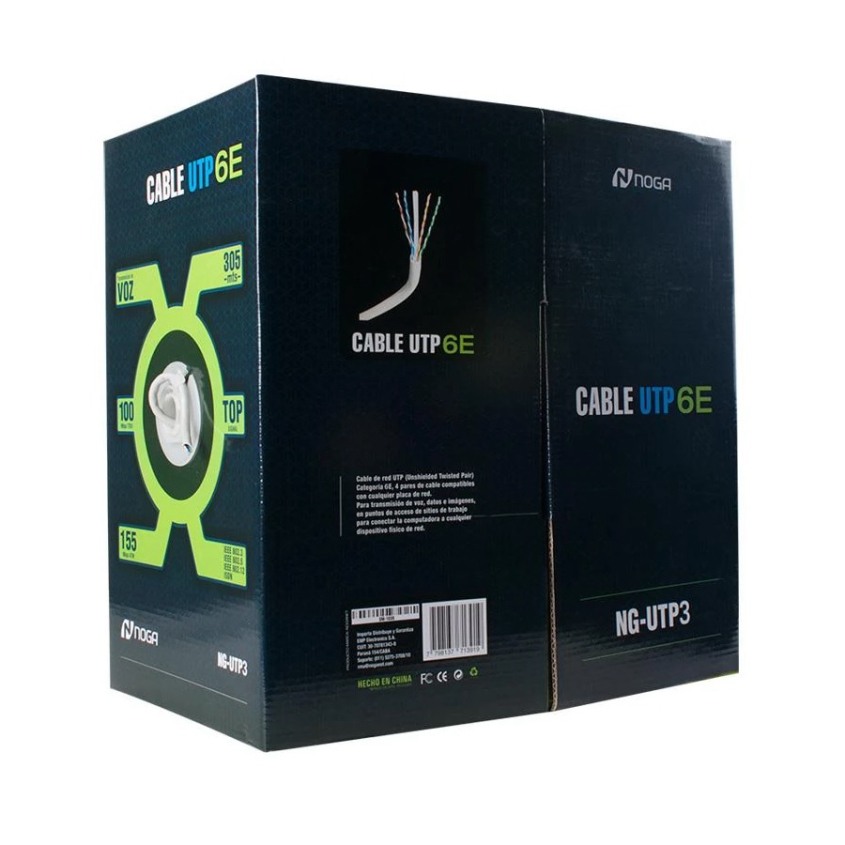 Bobina Cable UTP Cat. 6e Interior 100Mts. Noganet NG-UTP3-100