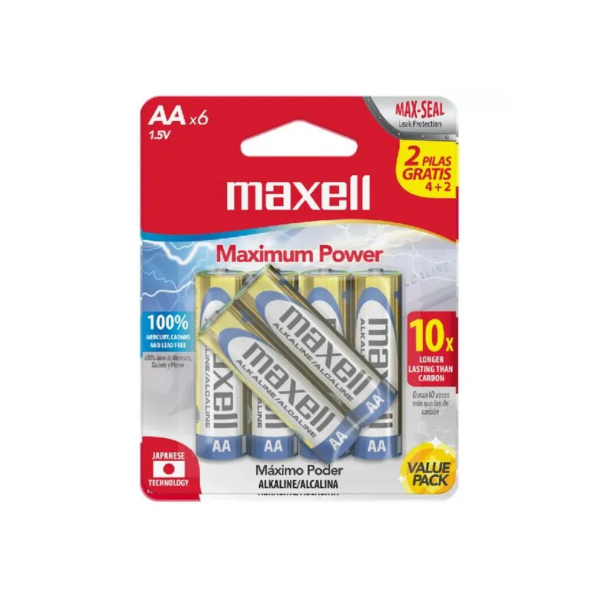 Pila Alcalina Maxell AA Pack 4+2  1.5v MAX-723413