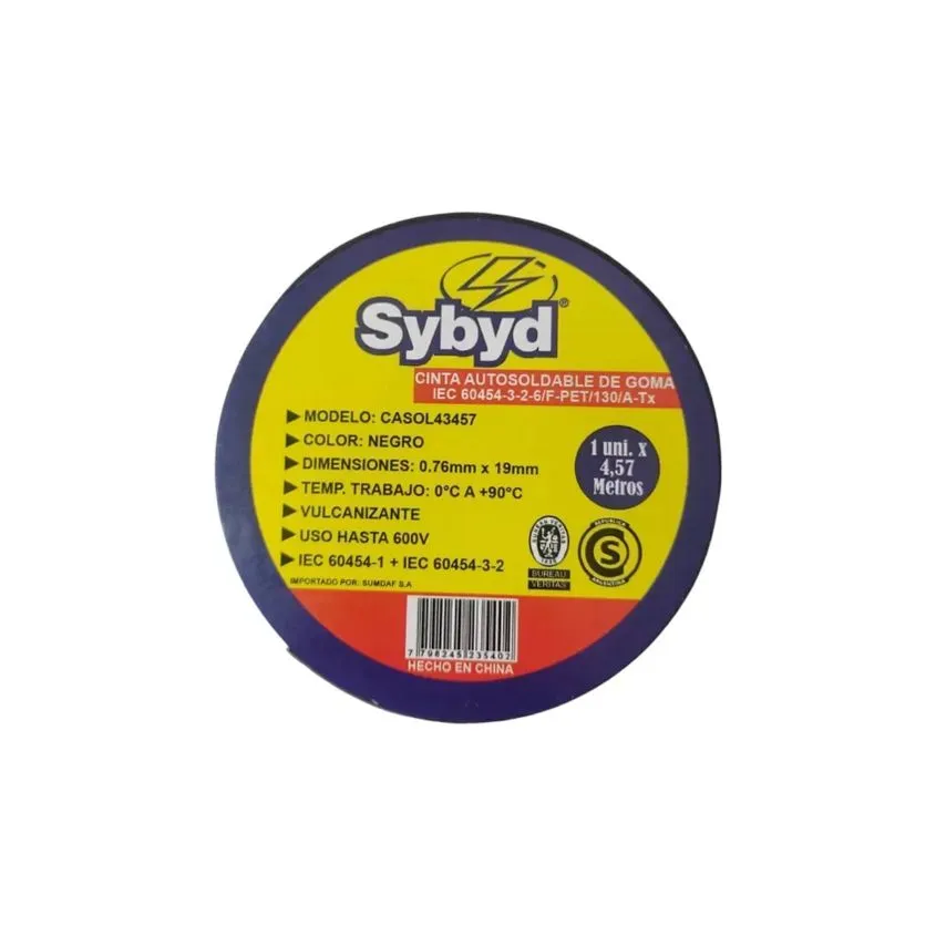 Cinta Autosoldable de Caucho 4.5 Mts. Sybyd Color Negro CASO43457