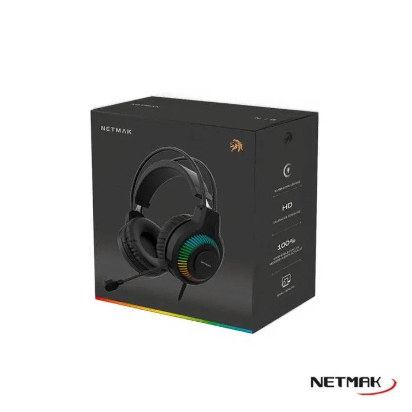 Auricular Gamer PC LED RGB - 2 Plug + USB Negro Netmak