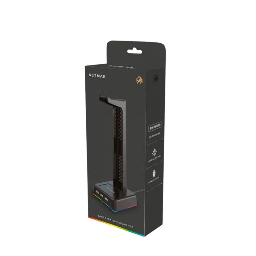 Base Soporte RGB para Auricular c/ Hub USB 3 Puertos Netmak NM-HS430