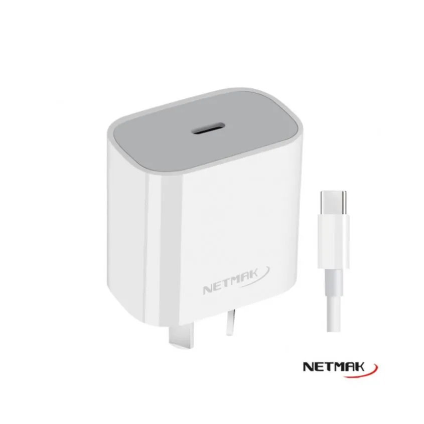 Cargador USB-C PD 20W Carga Rapida c/cable Tipo-c Netmak NM-CP8