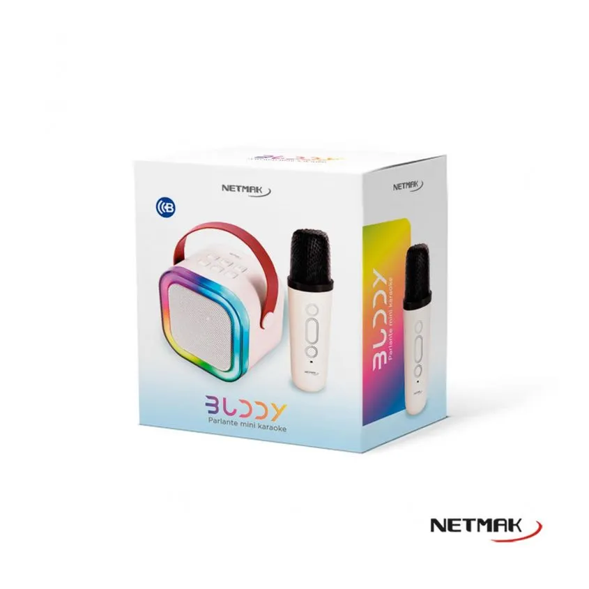 Mini Parlante Karaoke BT RGB Con Microfono Netmak Blanco NM-BUDDY