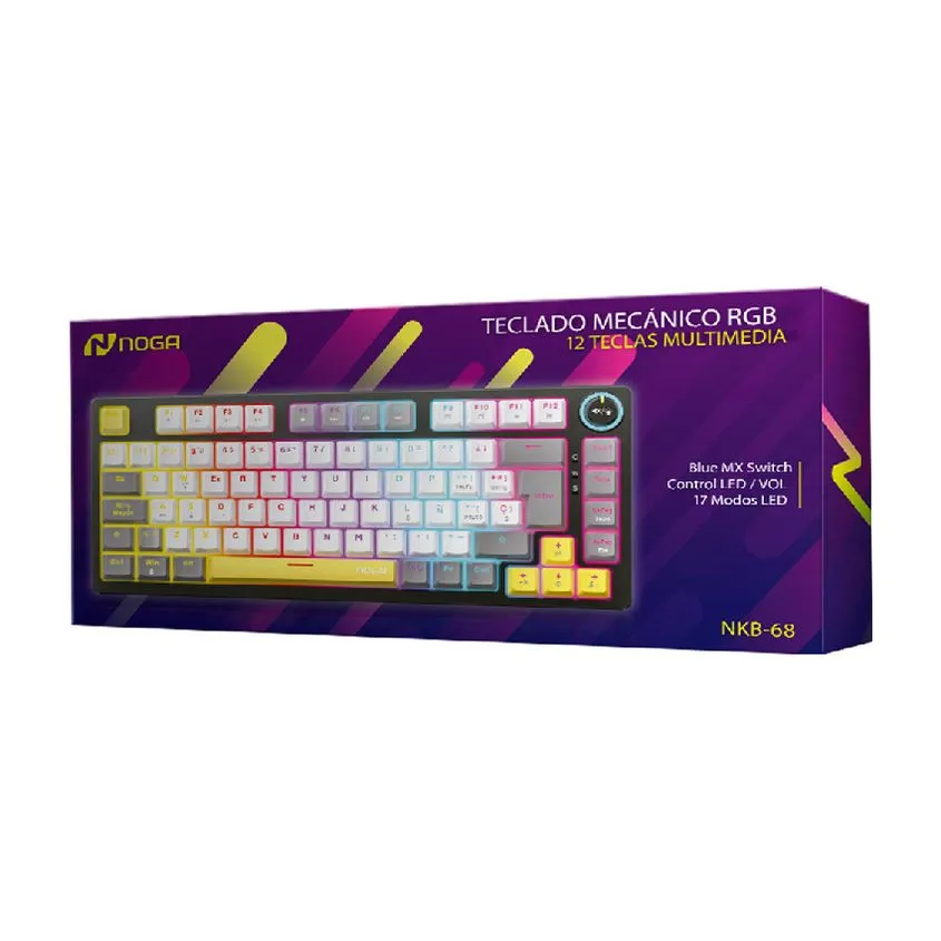 Teclado Mecanico Noga 65% Switch Blue RGB Negro Espanol Noganet NKB-68-N