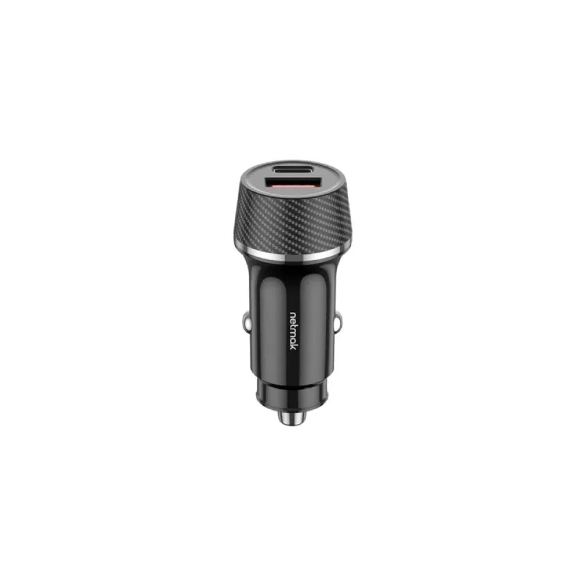 Cargador p/Auto USB-C PD 30W + USB QC3.0 18W Netmak NM-UCC12
