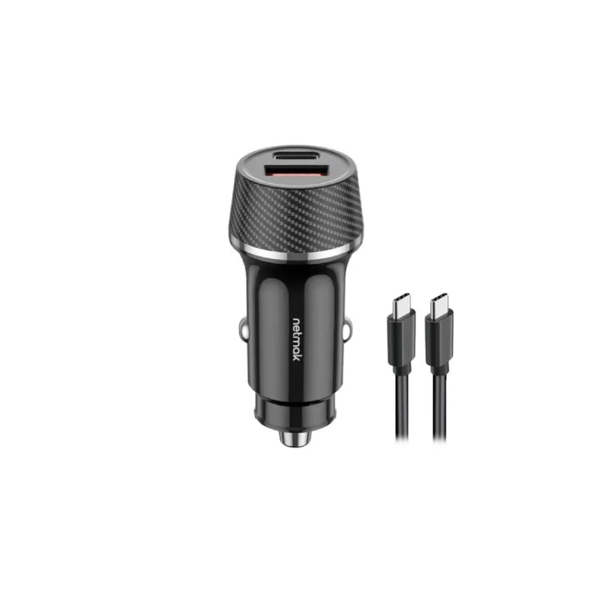 Cargador p/Auto USB-C PD 30W + USB QC3.0 18W - Incluye cable Tipo-C NM-UCC14