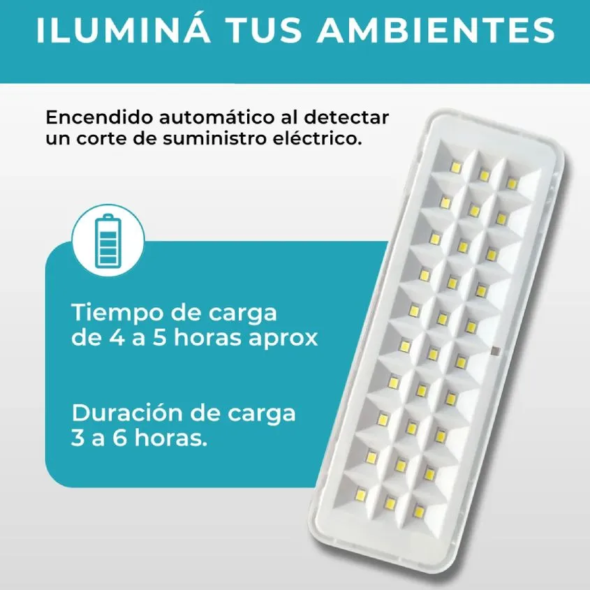 Luz de Emergencia de 30 Led c/ Bateria 3/6 Hrs Global EMERLIGHT-30LED