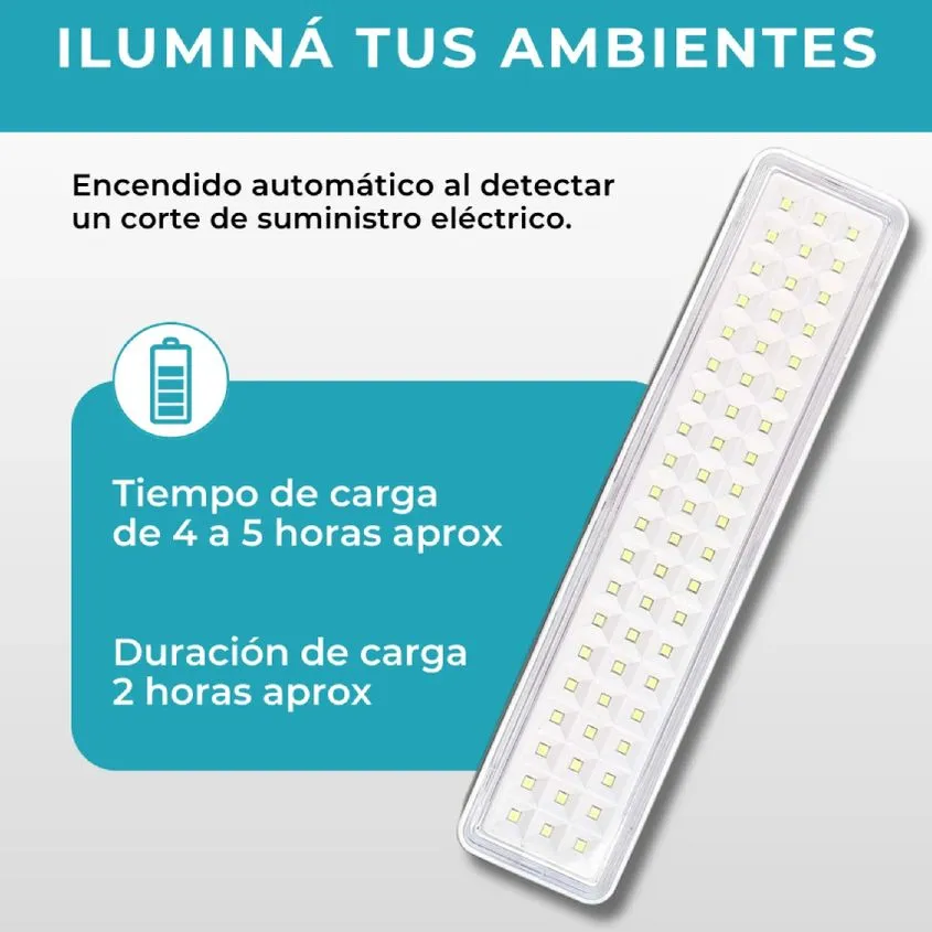 Luz de Emergencia de 60 Led c/ Bateria 3/6 Hrs Global EMERLIGHT-60LED