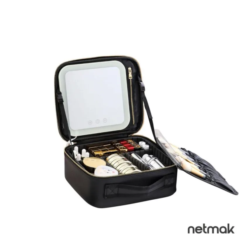 Porta Maquillaje c/ Espejo y Luz Led Netmak NM-MAKEUP