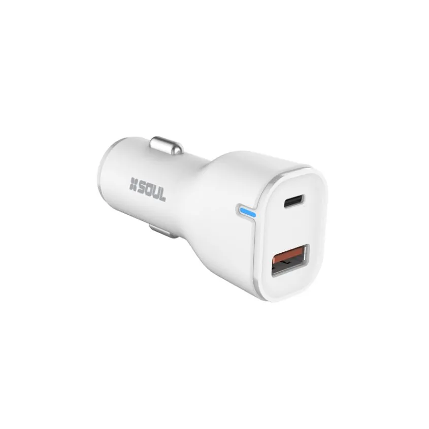 Cargador de Auto PD+QC 38W Blanco Soul CA-DPD38W