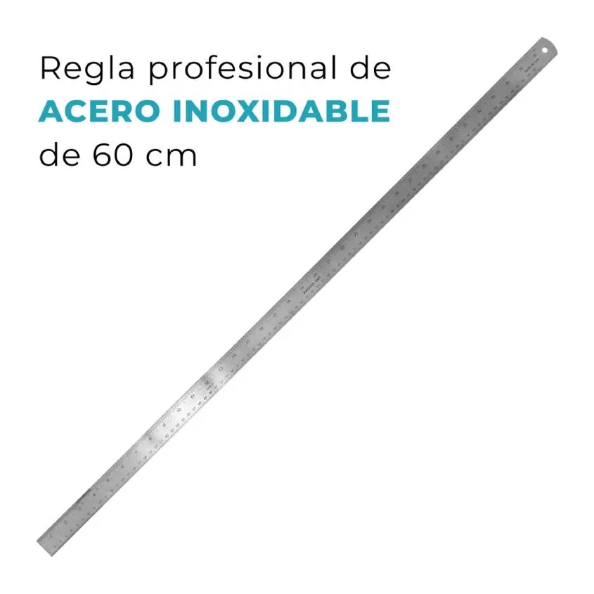 Regla Metalica de Acero Inox 60cm x 28mm Global Pulgada y Metrico SSRULE-60CM