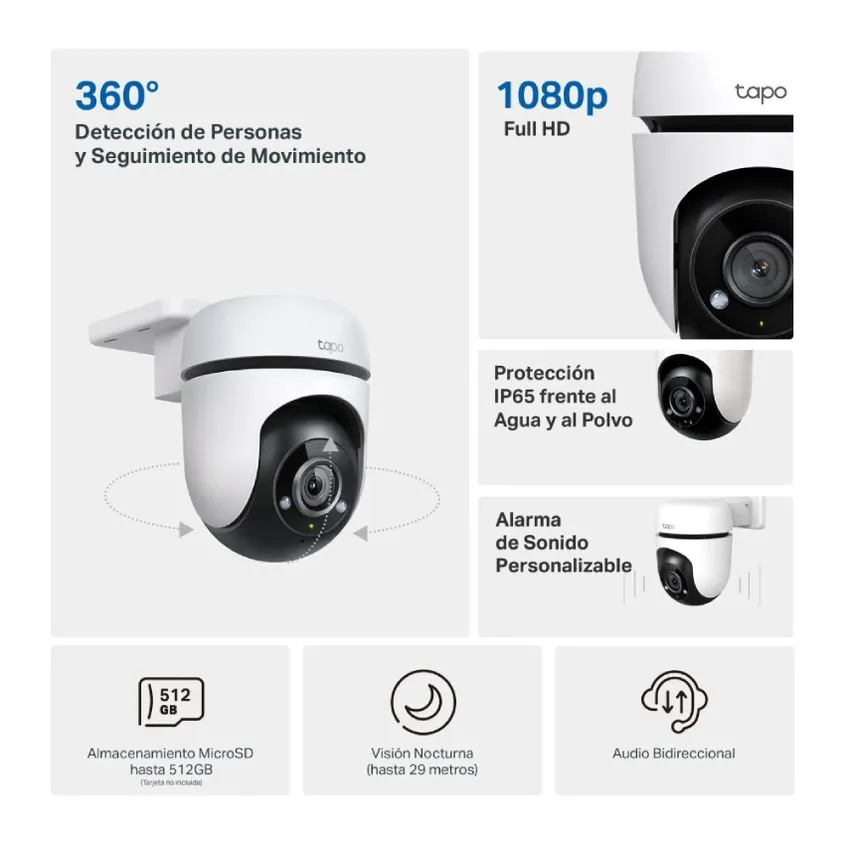 Camara Ip Mov. Remoto 360 Exterior Day/night Sd Wifi Tapoc500