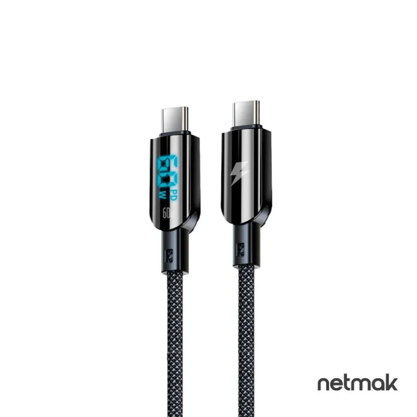 Cable Tipo C a Tipo C  60W Super Fast Charge 1M Display Netmak