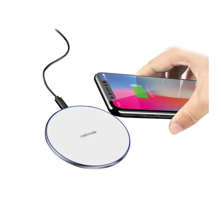 Base Cargador Inalambrico Qi Fast charge 15W Blanco Netmak NM-BC16-W
