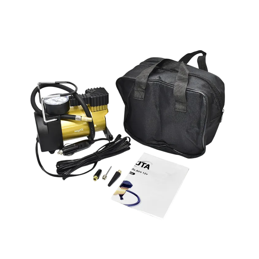 Compresor de Aire 12V Metalico Nisuta 35L/min Max 100PSI Estuche y Accesorios NSAC65