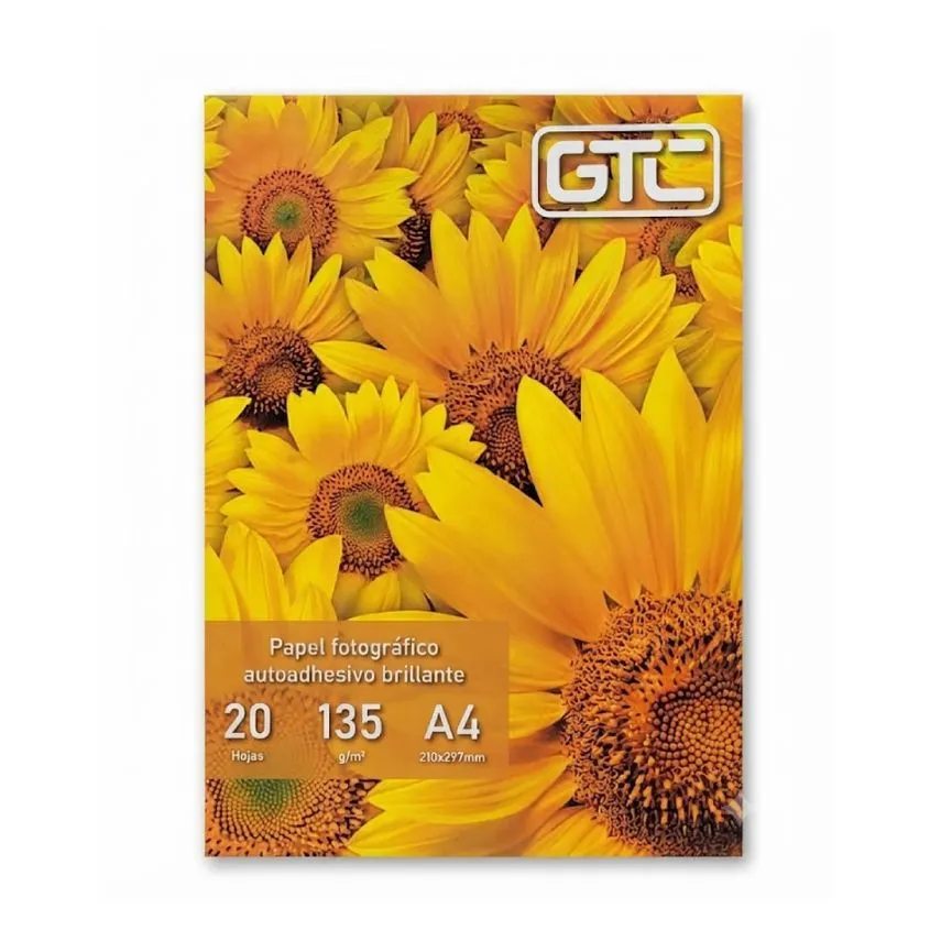 Papel GLOSSY Autoadhesivo 135Grs Resma x 20 Hojas A4 135Grs GTC GT-PF-135