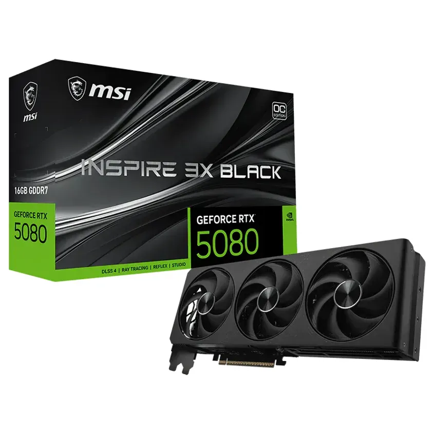 Placa VGA MSI GeForce RTX 5080 16G INSPIRE 3X OC BLACK 1-0418498