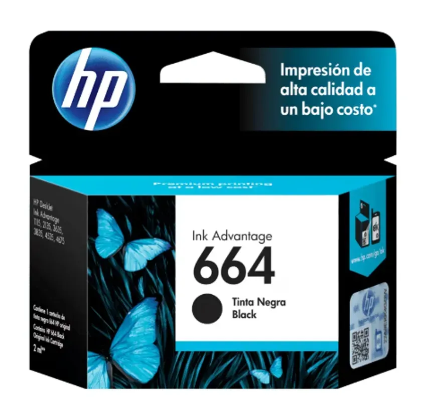Cartucho De Tinta Original Hp 664 Black 2ml. F6v29al Inkcarthp664k-o