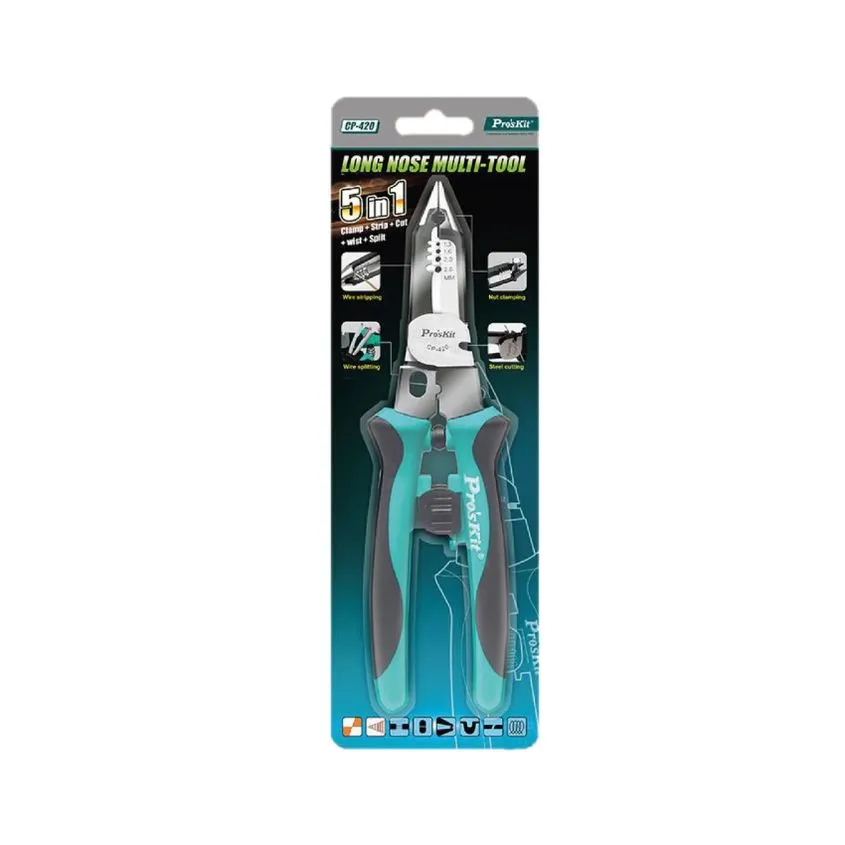 Pinza Herramienta Multiusos Punta Larga Proskit 5 en 1 CP-420