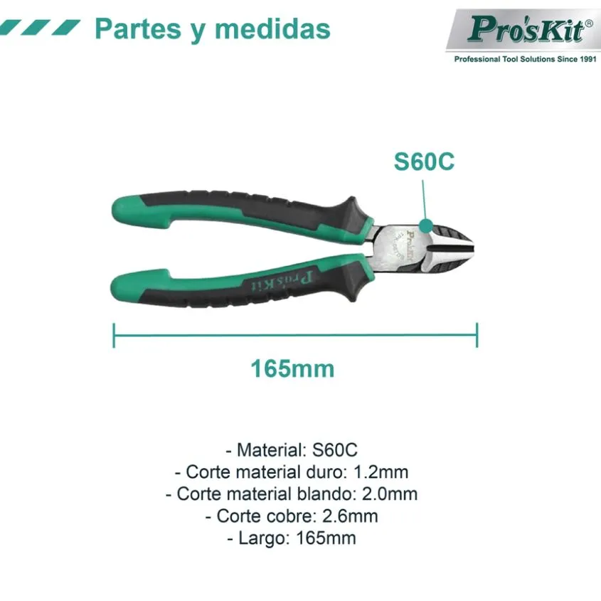 Alicate Proskit Electricidad Verde Acero al Carbono HIMP01067