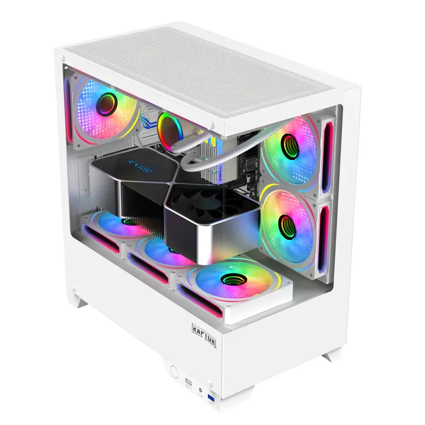 Gabinete Gamer Raptor Thunder Strike Tg Fan X1 Rgb Blanco Thunder-tg-wht