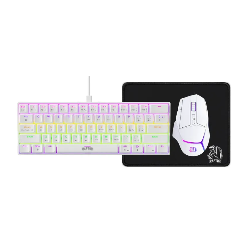Combo Gamer Raptor Teclado Mecanico 68 Tec. White + Mouse Rgb 8000dpi White + Mouse Pad S 1-0418530
