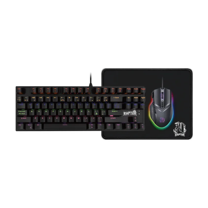 Combo Gamer Raptor Teclado Mecánico 87 Teclas + Mouse Rgb+ Mouse Pad 1-0418531