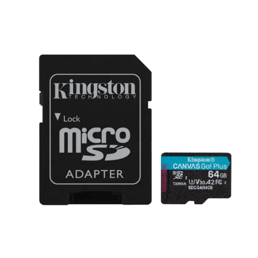 MicroSD KINGSTON 64GB c/Adap Canvas GO! Plus Gen4 (4K Camara-Drones)