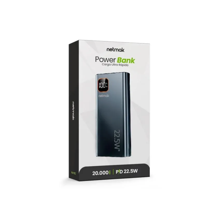 Power Bank 22.5w Carga Rapida 20.000 mAh c/Display Digital Netmak NM-PB13