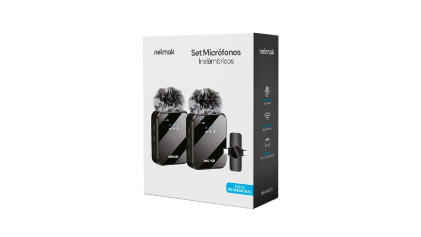 SET Microfonos Inalambricos Pro Filtro Anti POP USB-C/Lightning Netmak
